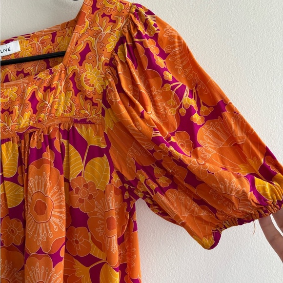 Rose & Olive Orange and Pink Puff Sleeve Floral Blouse size M - Picture 4 of 11